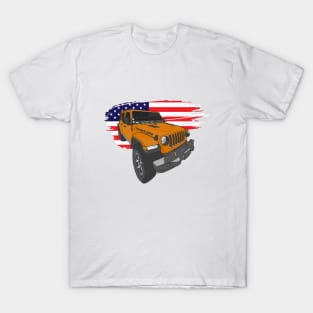 Jeep Wrangler with American Flag - Orange T-Shirt